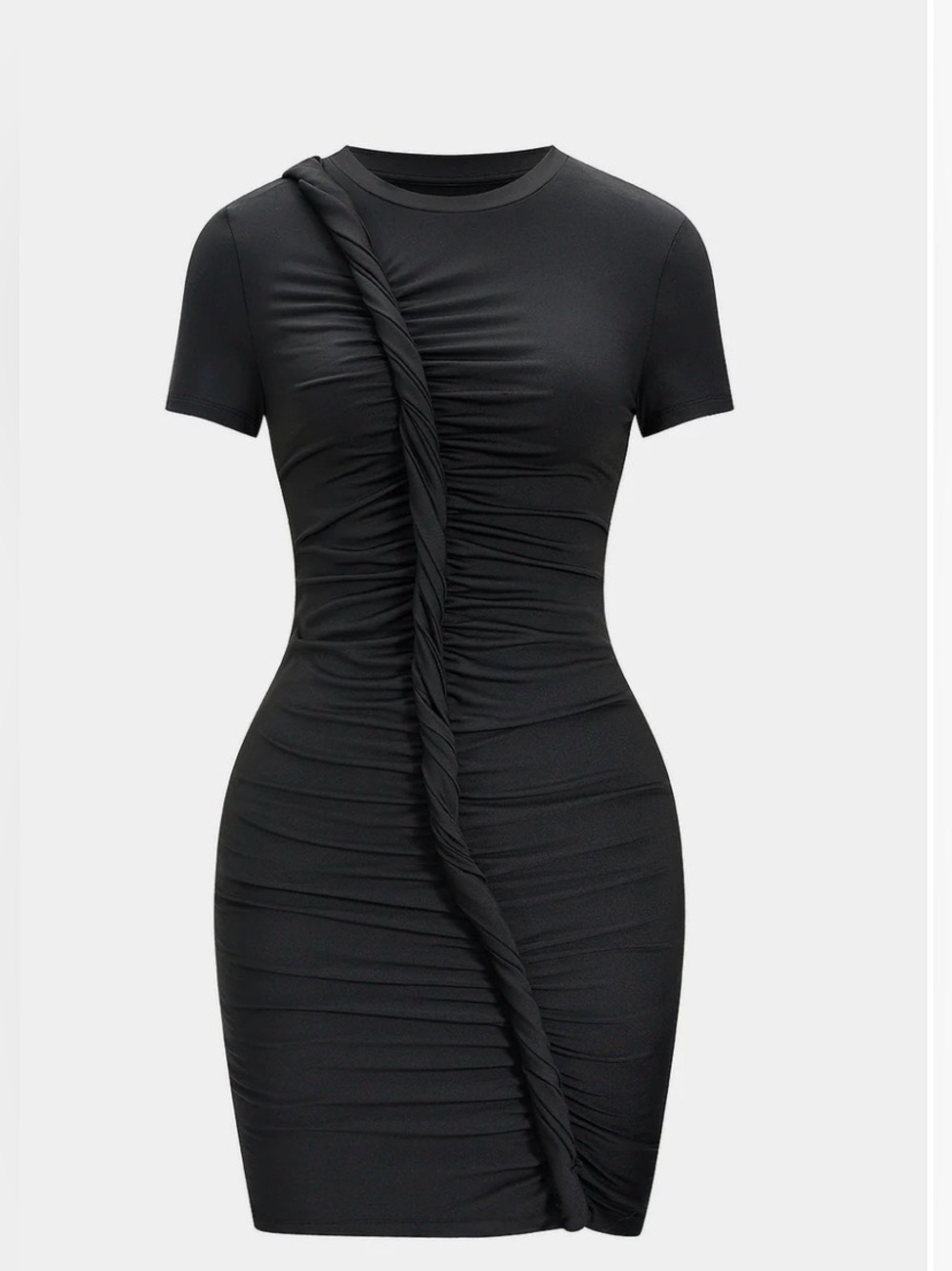 Twisted Ruched Short Sleeve Mini Dress - Black